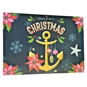 Christmas Placemats Nautical Anchor Vinyl Foam Back Poinsettia Starfish Set of 4